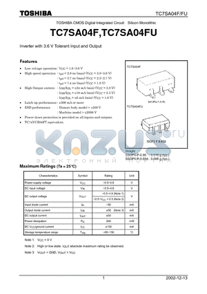 TC7SA04FU datasheet - TOSHIBA CMOS Digital Integrated Circuit Silicon Monolithic