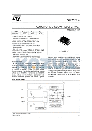 VN710SP datasheet - AUTOMOTIVE GLOW PLUG DRIVER
