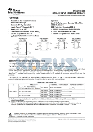 SN74LVC1G86DBVR datasheet - SINGLE 2-INPUT EXCLUSIVE-OR GATE