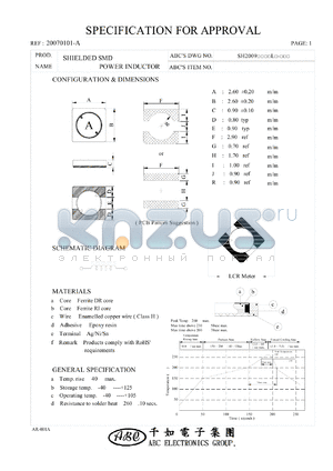 SH2009220YL datasheet - SHIELDED SMD POWER INDUCTOR