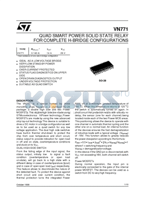 VN771 datasheet - QUAD SMART POWER SOLID STATE RELAY FOR COMPLETE H-BRIDGE CONFIGURATIONS