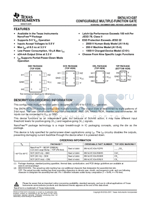 SN74LVC1G97DBVR datasheet - CONFIGURABLE MULTIPLE-FUNCTION GATE