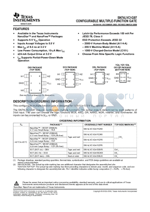 SN74LVC1G97DCKRE4 datasheet - CONFIGURABLE MULTIPLE-FUNCTION GATE