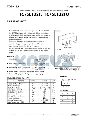 TC7SET32F datasheet - 2-INPUT OR GATE