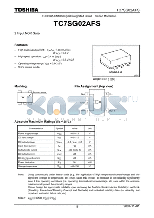 TC7SG02AFS datasheet - 2 Input NOR Gate