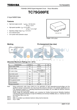 TC7SG00FE datasheet - 2 Input NAND Gate