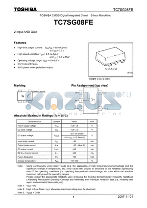 TC7SG08FE datasheet - 2 Input AND Gate