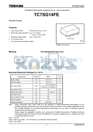 TC7SG14FE_09 datasheet - TOSHIBA CMOS Digital Integrated Circuit Silicon Monolithic