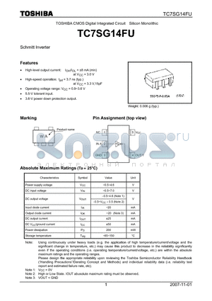 TC7SG14FU datasheet - Schmitt Inverter