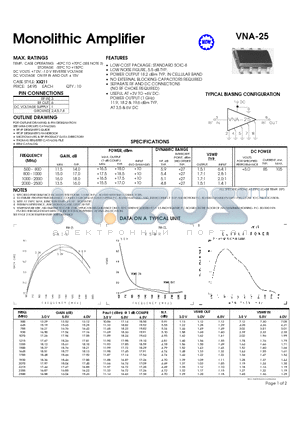 VNA-25 datasheet - Monolithic Amplifier