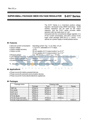 S-817A13ANB-CUC-T2 datasheet - SUPER-SMALL PACKAGE CMOS VOLTAGE REGULATOR
