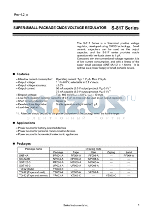 S-817A13ANB-CUCT2G datasheet - SUPER-SMALL PACKAGE CMOS VOLTAGE REGULATOR