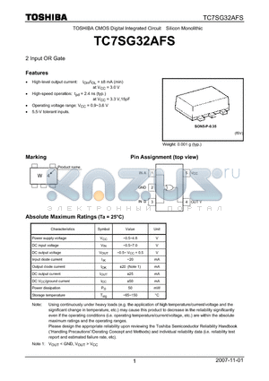 TC7SG32AFS datasheet - 2 Input OR Gate