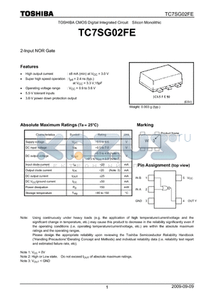 TC7SG02FE_09 datasheet - TOSHIBA CMOS Digital Integrated Circuit Silicon Monolithic