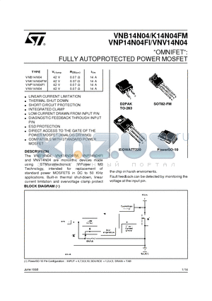 VNB14N04 datasheet - OMNIFET: FULLY AUTOPROTECTED POWER MOSFET