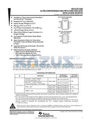 SN74LVC1G99DCTTE4 datasheet - ULTRA-CONFIGURABLE MULTIPLE-FUNCTION GATE WITH 3-STATE OUTPUTS