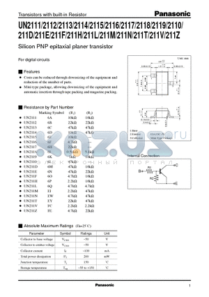 UN2113 datasheet - Silicon PNP epitaxial planer transistor