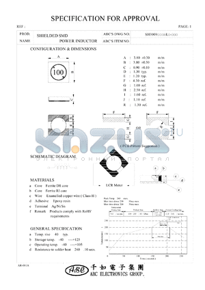 SH3009220YL datasheet - SHIELDED SMD POWER INDUCTOR