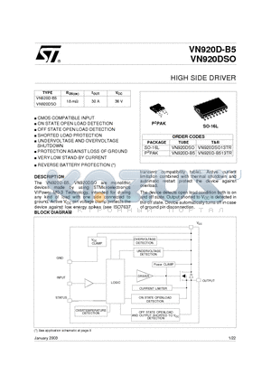 VN920D-B513TR datasheet - HIGH SIDE DRIVER