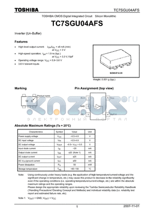 TC7SGU04AFS datasheet - Inverter (Un-Buffer)