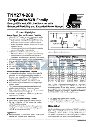 TNY274PTL datasheet - Energy Efficient, Off-Line Switcher with Enhanced Flexibility and Extended Power Range