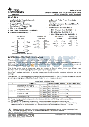 SN74LVC1G98DBVTG4 datasheet - CONFIGURABLE MULTIPLE-FUNCTION GATE