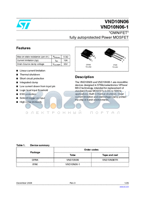 VND10N06 datasheet - fully autoprotected Power MOSFET