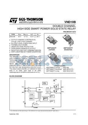 VND10B datasheet - DOUBLE CHANNEL HIGH SIDE SMART POWER SOLID STATE RELAY