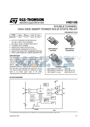 VND10B011Y datasheet - DOUBLE CHANNEL HIGH SIDE SMART POWER SOLID STATE RELAY