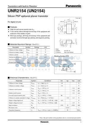 UN2154 datasheet - Silicon PNP epitaxial planer transistor
