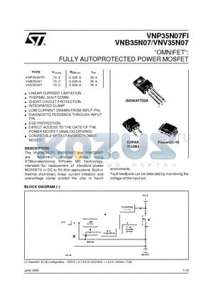 VNB35N07 datasheet - OMNIFET: FULLY AUTOPROTECTED POWER MOSFET