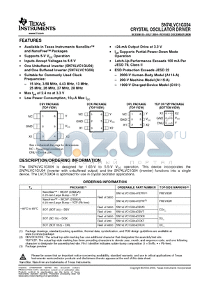 SN74LVC1GX04DCKT datasheet - CRYSTAL OSCILLATOR DRIVER