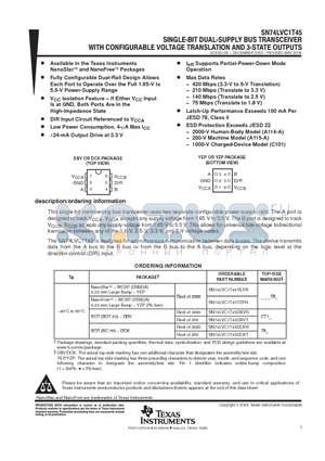 SN74LVC1T45DBVRE4 datasheet - SINGLE-BIT DUAL-SUPPLY BUS TRANSCEIVER WITH CONFIGURABLE VOLTAGE TRANSLATION AND 3-STATE OUTPUTS