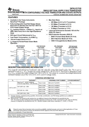 SN74LVC1T45DBVTE4 datasheet - SINGLE-BIT DUAL-SUPPLY BUS TRANSCEIVER WITH CONFIGURABLE VOLTAGE TRANSLATION AND 3-STATE OUTPUTS