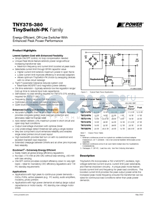 TNY380PN datasheet - Energy-Efficient, Off-Line Switcher With Enhanced Peak Power Performance