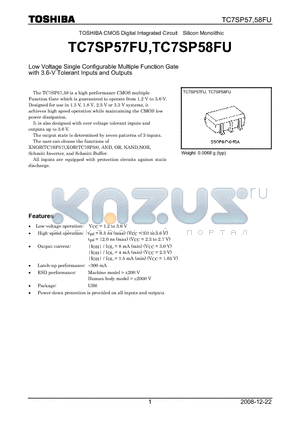 TC7SP57FU datasheet - Low Voltage Single Configurable Multiple Function Gate with 3.6-V Tolerant Inputs and Outputs
