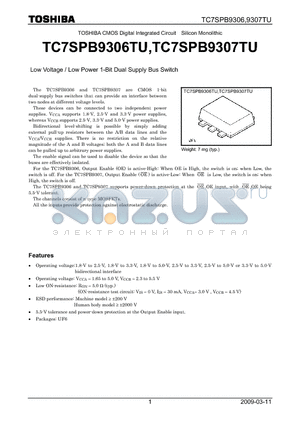 TC7SPB9307TU datasheet - Low Voltage / Low Power 1-Bit Dual Supply Bus Switch