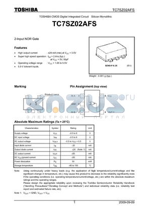 TC7SZ02AFS datasheet - 2-Input NOR Gate