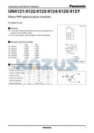 UN412Y datasheet - Silicon PNP epitaxial planer transistor