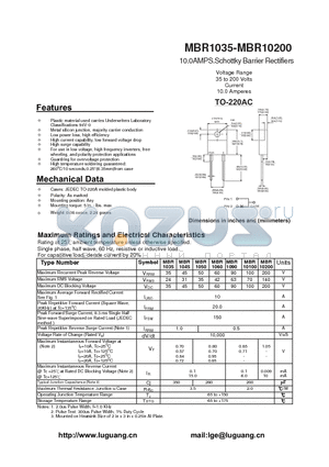 TO-220AC datasheet - 10.0AMPS.Schottky Barrier Rectifiers