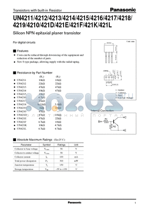 UN421D datasheet - Silicon NPN epitaxial planer transistor