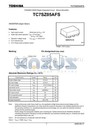 TC7SZ05AFS datasheet - INVERTER (Open Drain)