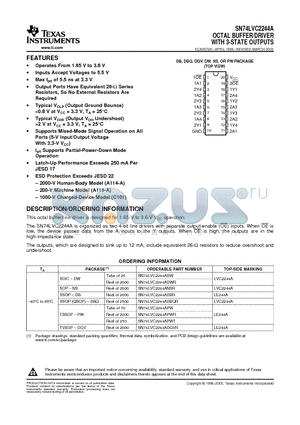 SN74LVC2244ADWG4 datasheet - OCTAL BUFFER/DRIVER WITH 3-STATE OUTPUTS