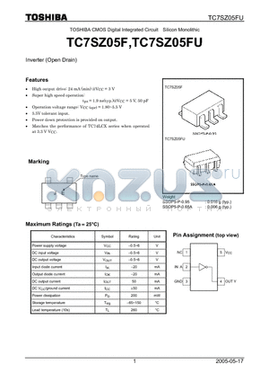 TC7SZ05F_05 datasheet - CMOS Digital Integrated Circuit Silicon Monolithic Inverter (Open Drain)