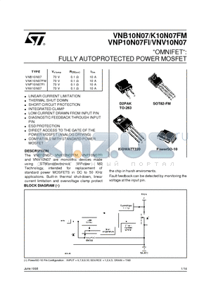 VNK10N07FM datasheet - OMNIFET: FULLY AUTOPROTECTED POWER MOSFET