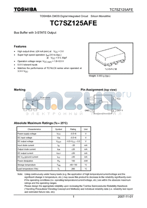 TC7SZ125AFE datasheet - Bus Buffer with 3-STATE Output