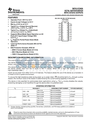 SN74LVC240ADWG4 datasheet - OCTAL BUFFER/DRIVER WITH 3-STATE OUTPUTS