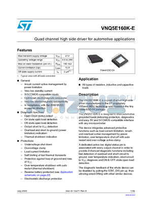 VNQ5E160K-E datasheet - Quad channel high side driver for automotive applications