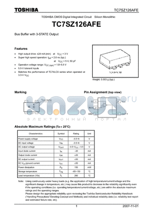 TC7SZ126AFE datasheet - Bus Buffer with 3-STATE Output