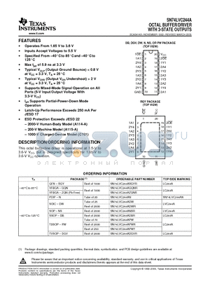 SN74LVC244ADBLE datasheet - OCTAL BUFFER/DRIVER WITH 3-STATE OUTPUTS